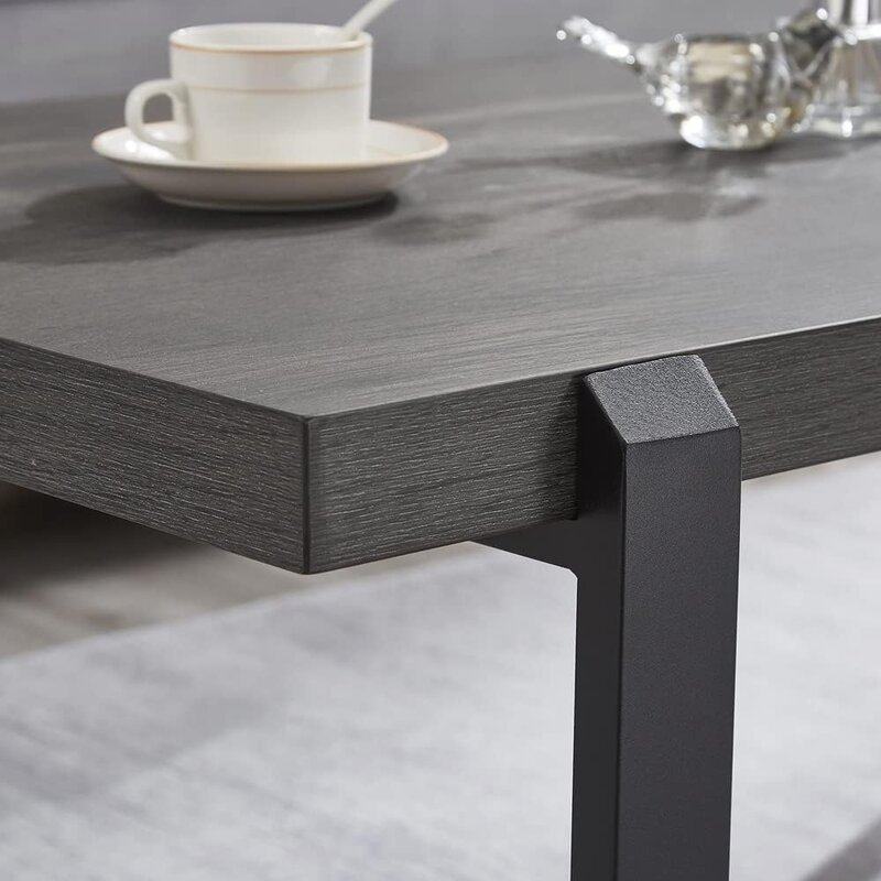 Stolik kawowy, rustykalny stół środkowy z drewna i metalu, nowoczesny stół koktajlowy do salonu, Grey