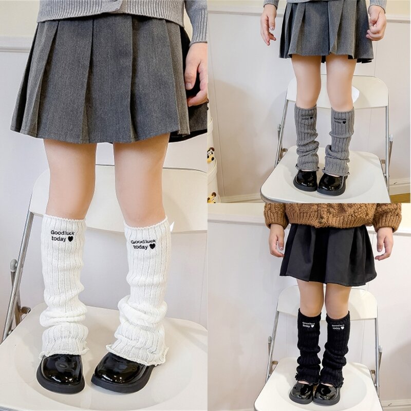F62D 1 paire chaussettes longues brodées en forme cœur, tricot en Fiber acrylique, manches douces chaudes, pour enfants
