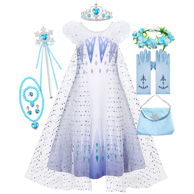 Disfraz de Elsa para niñas pequeñas, Reina de la nieve, vestido de princesa, fiesta de Halloween, 2024