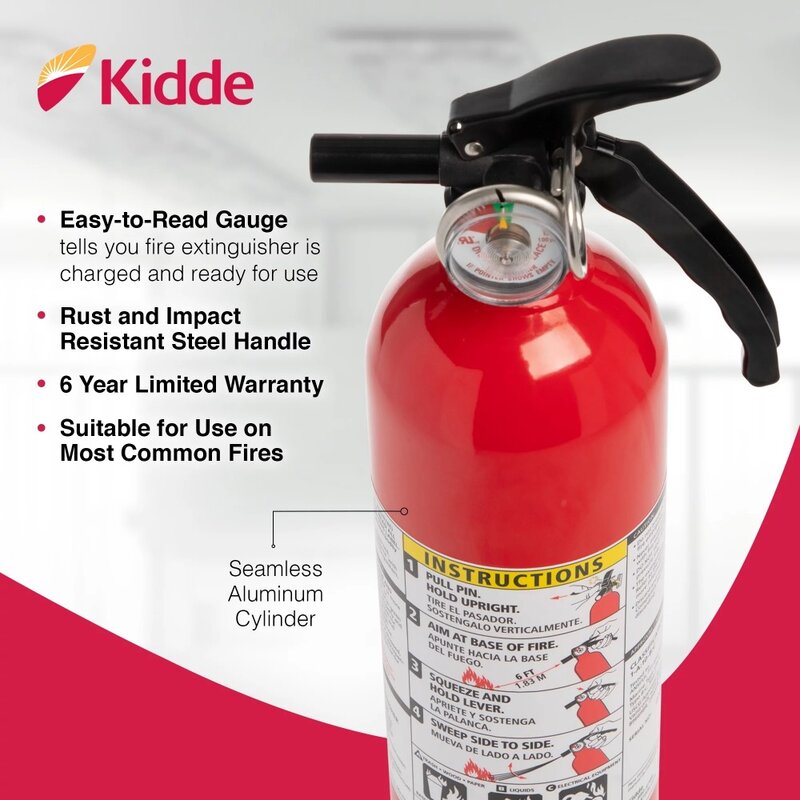 Kidde-extintor de incendios multiusos para el hogar, Clasificación UL 1-A:10-B:C, modelo KD82-110ABC