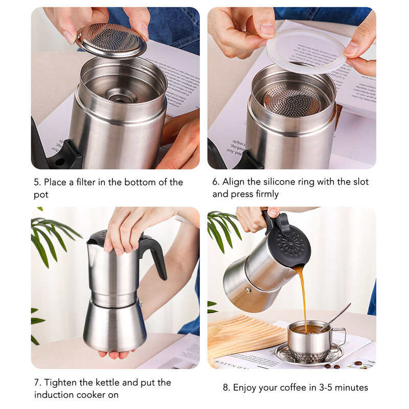 304 Roestvrijstalen Moka Pot Inductiekookplaat Koffiezetapparaat 4-6 Kopjes Kookplaat Koffieketel Voor Thuisgebruik