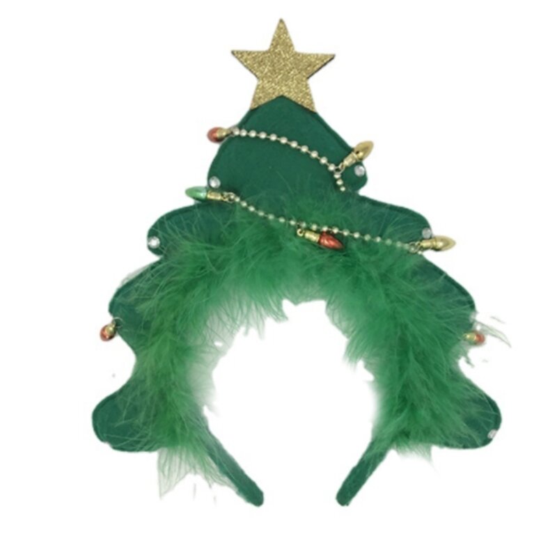 Y1UB Băng đô cây thông Noel sang trọng Feather Xmas Tree Hairband Đạo cụ hình ảnh ngày lễ
