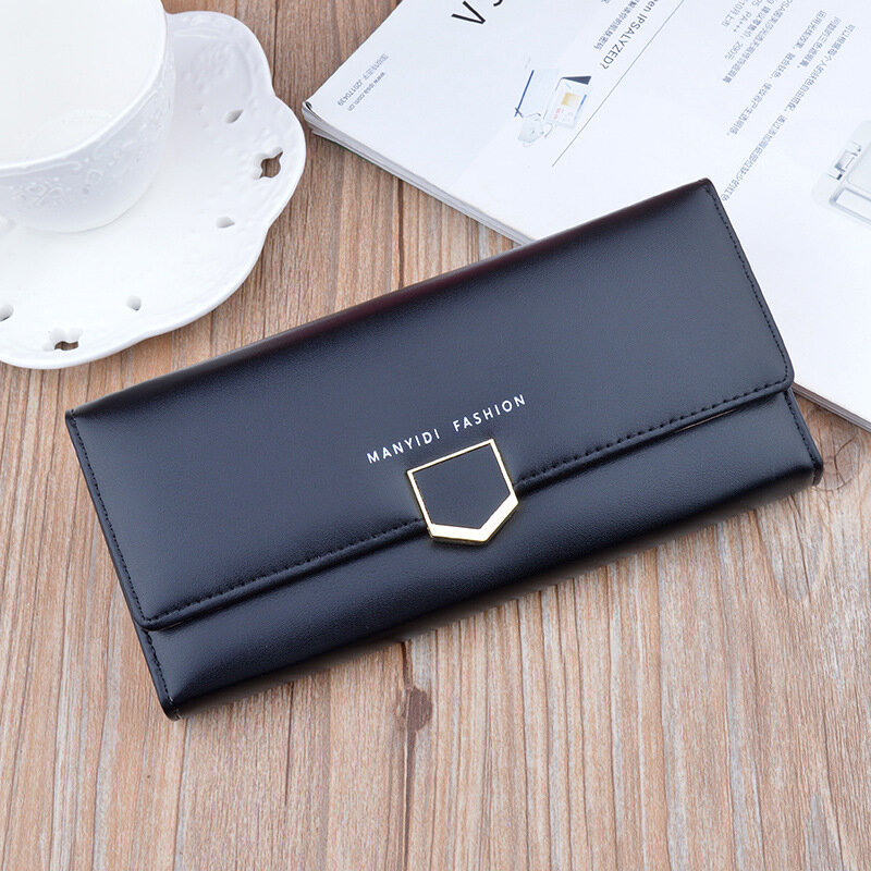 女性用ロングマルチカードバックル財布、ソフトファッションバッグ、シンプルなクラッチ、3つ折り、新しい