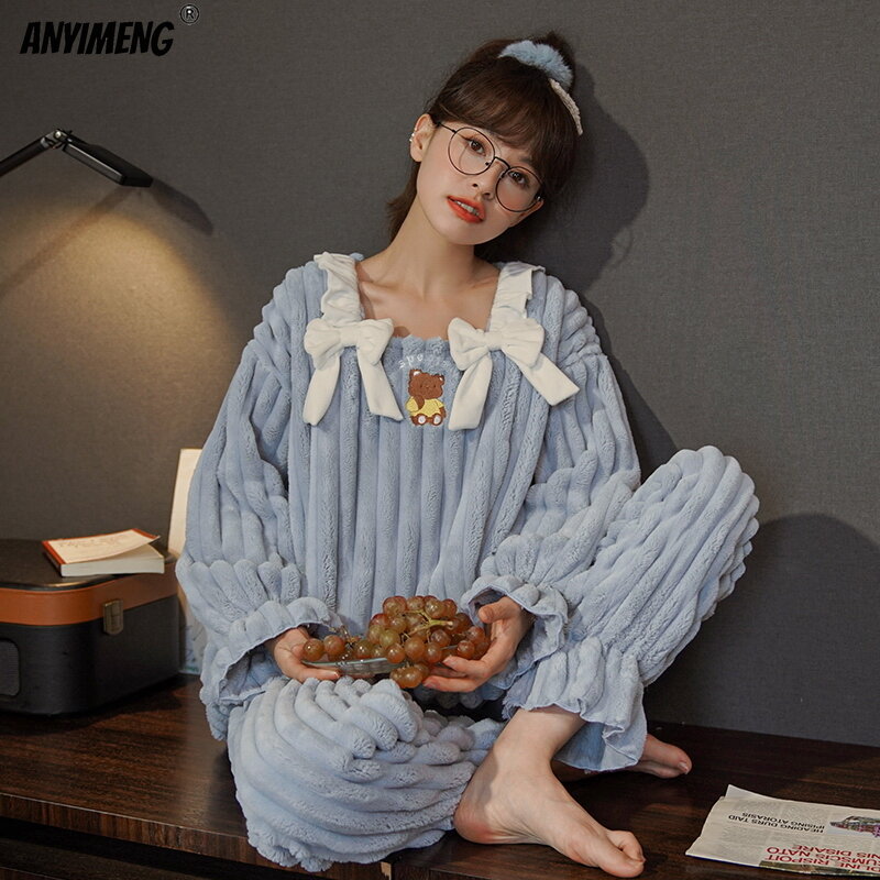 Elegante Dame Fluwelen Pyjama Set Winter Jacquard Nachtkleding Voor Vrouw Mode Prinses Stijl Petit Chic Dikke Homesuits Voor Vrouwen