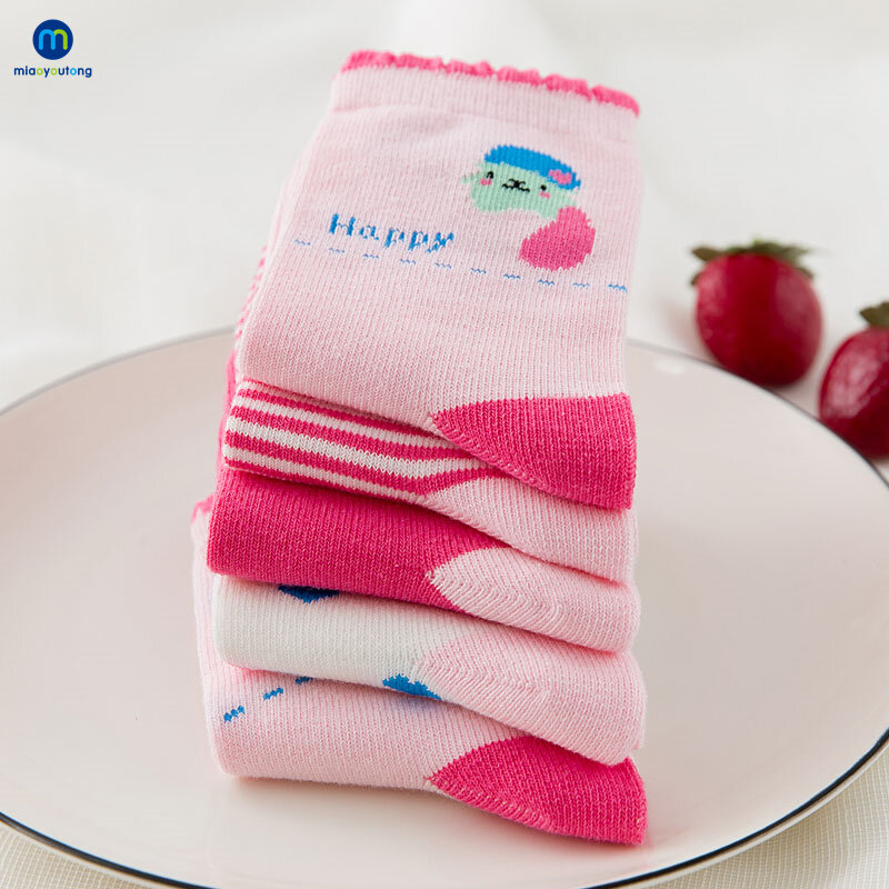 5 paia/lotto Kids Cute Pink Rabbit Knit Cotton Soft Baby Socks Winter Warm neonato Lovely Girl Calcetines miaoyutong per bambini