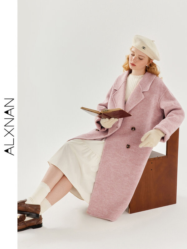ALXNAN Retro Long Tweed Coat 2024 Autumn Winter New Fashion Knee Thickened Tweed Coat Temperament Clothes Women Jackets TM00611