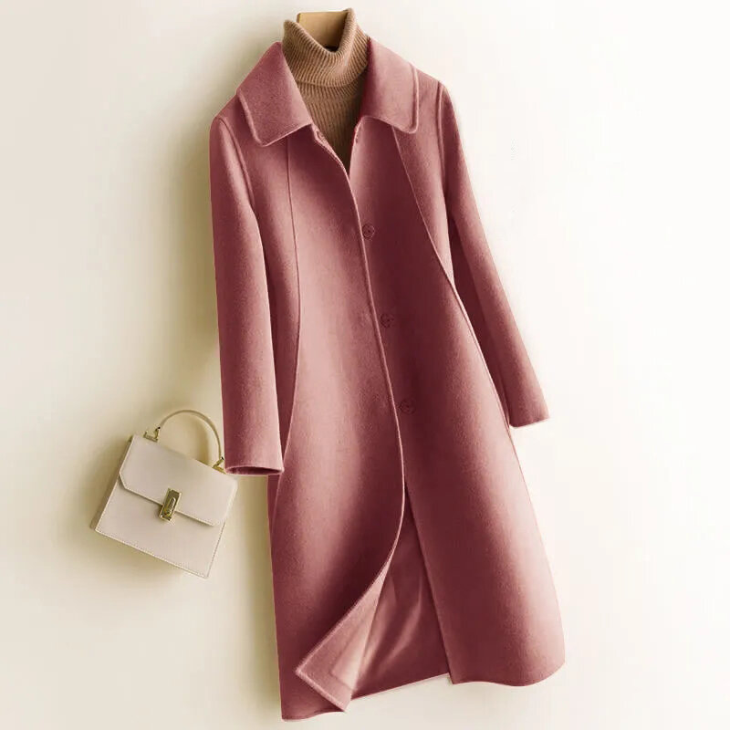 Korean Mid Length Woolen Coats 2023 New Autumn Winter Overcoat Elegant Women's Warm Abrigos Slim Thicken Wool Blend Jackets