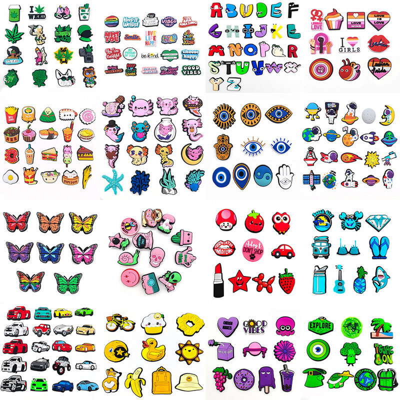 16 set tipi di ciondoli per scarpe per animali dell'alfabeto piante alimentari accessori in PVC decorazioni per scarpe per bambini regali di natale