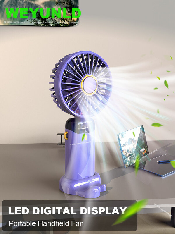 Ventilateur portable à affichage numérique LED, ventilateur aste réglable à 90 °, mini aromathérapie, vent à 5 vitesses, 3000mAh