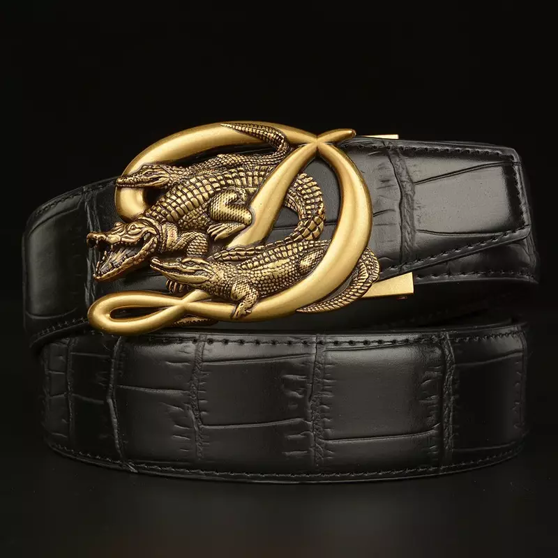 Cinturón de cocodrilo para hombre, correa de lujo con hebilla automática, cuero de vaca genuino, diseñador de alta calidad, moda informal, 2020