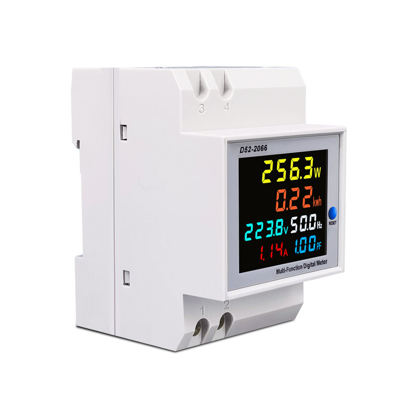 Monitor de corriente de Riel din 6 en 1, 110V, 220V, 380V, 100A, Factor de potencia activa KWH, medidor de frecuencia de energía eléctrica, VOLT AMP