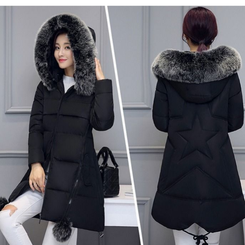 Новинка 2023, женское пуховое пальто из хлопка, зимняя куртка, женская версия средней длины, парки, свободная верхняя одежда, пальто с воротником из искусственного меха