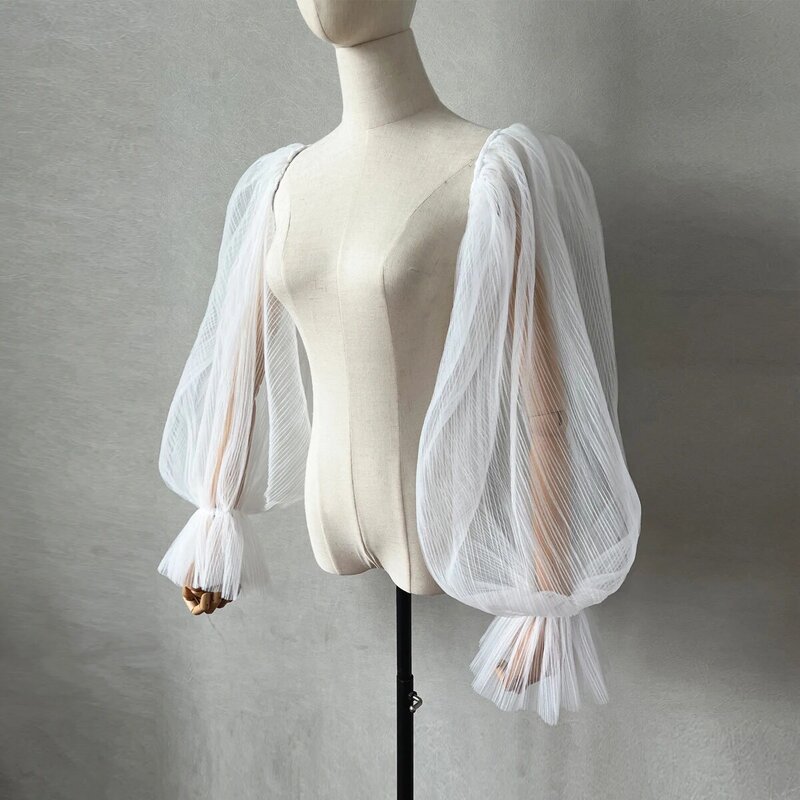 White Detachable Pleated Sleeves Wedding Arm Cover Decorate Accessories Long Sleeves Puff Sleeve Perspective for Woman 2023