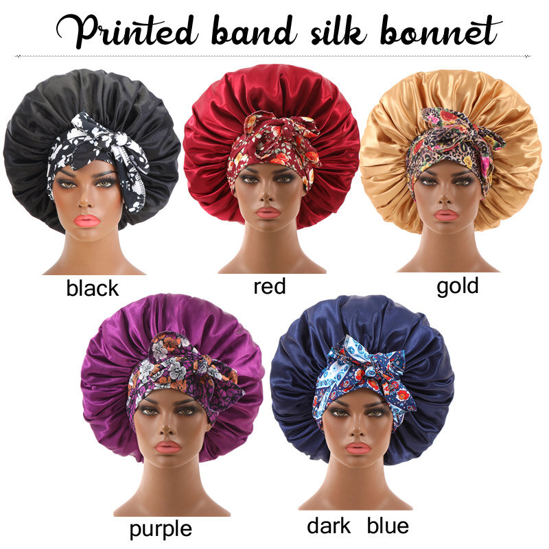Bonnet de couchage en Satin pour femmes, 2 pièces, grand Bonnet de sommeil avec longue sangle réglable, Bonnet pour cheveux, utilisation quotidienne en voyage