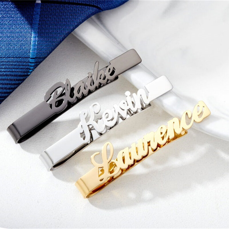 Klip Dasi Personalisasi untuk Pria Sesuai Aksesori Disesuaikan Nama Dasi Klip Stainless Steel Tie Bar untuk Suami Pengiring Pria Hadiah