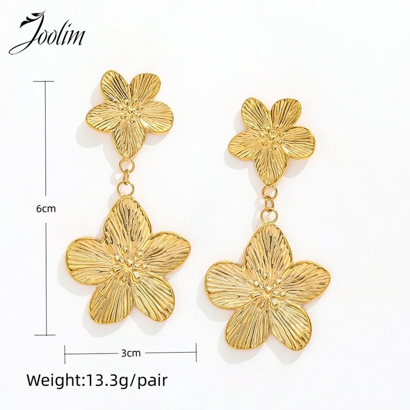 Jolim biżuteria wysokiej jakości PVD hurtowa moda tekstura słodka motyl kwiat obręcz ze stali nierdzewnej kolczyk dla kobiet