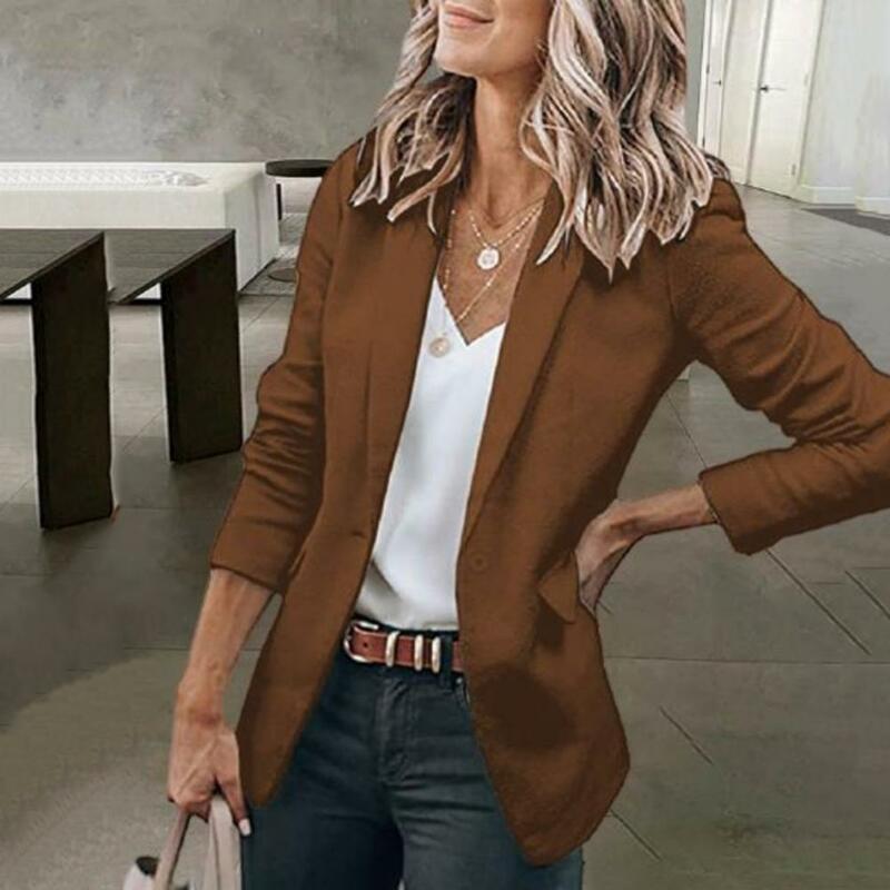 Women Coat Elegant Women's Single Button Office Slim Fit Long Sleeve Solid Color for Business Commute Style Solid Color Women