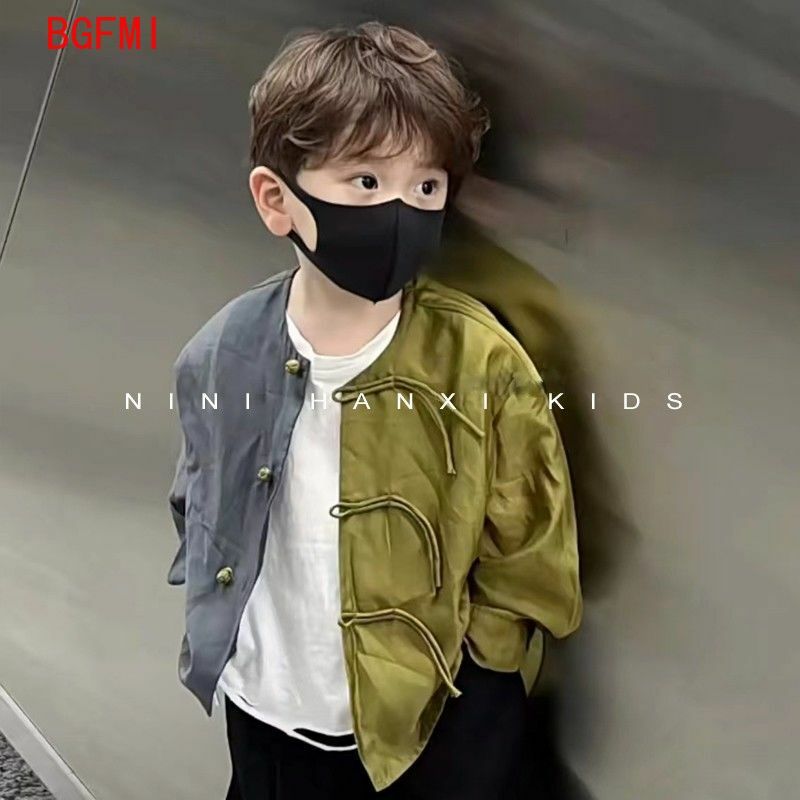 Jaqueta de peito único estilo chinês infantil, casaco fino em retalhas, casaco solto casual para menino, novo, primavera, outono, 1-11 anos, 2022