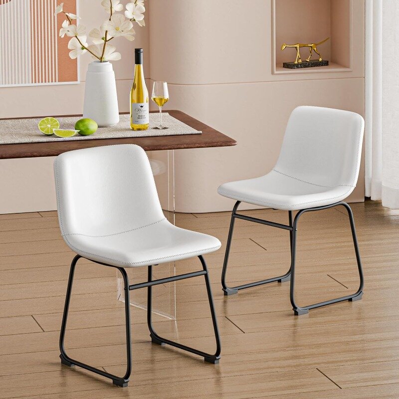 Dining Chairs Set of 2, 18 Inch Modern Armless Dining Chair with Back, Faux Leather Kitchen Dining Room Chair