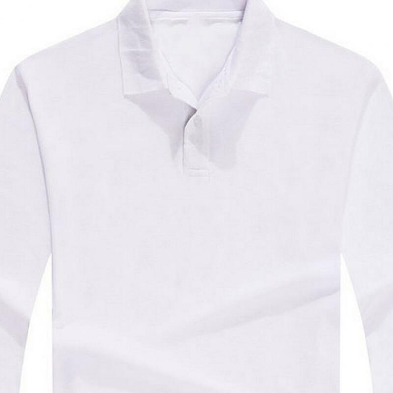 Pulôver de manga comprida de cor sólida masculino, camisa lapela empresarial, absorvente do suor, anti-rugas, top masculino