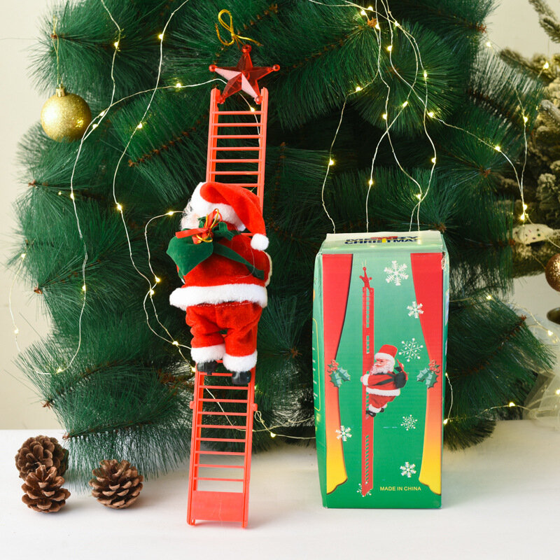 Funny Christmas Santa Claus Electric Climb Ladder Hanging Ornaments Kids Decoration New Christmas Year Decor Tree Party Gift
