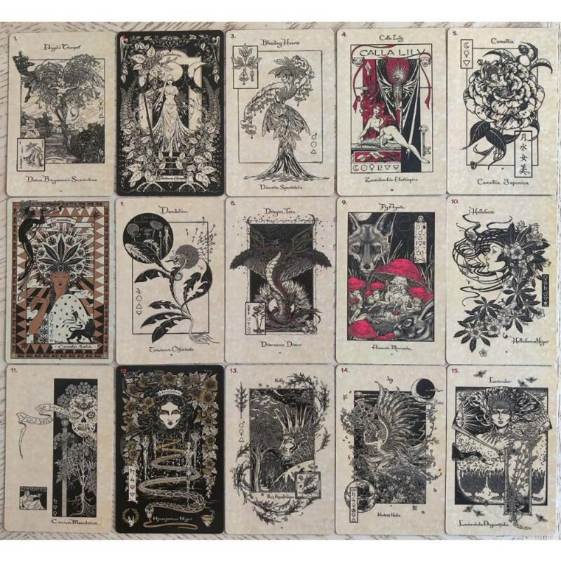 Cartas de plantas del jardín de la bruja, 33 piezas, el oráculo botánico mágico, 10,4x7,3 cm