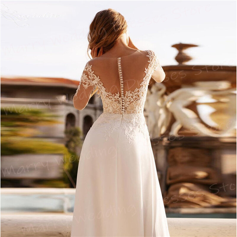 Élégante robe de mariée A-Line pour femme, belle dentelle, appliques, mariée, tout simple, manches longues, bouton, éducatif