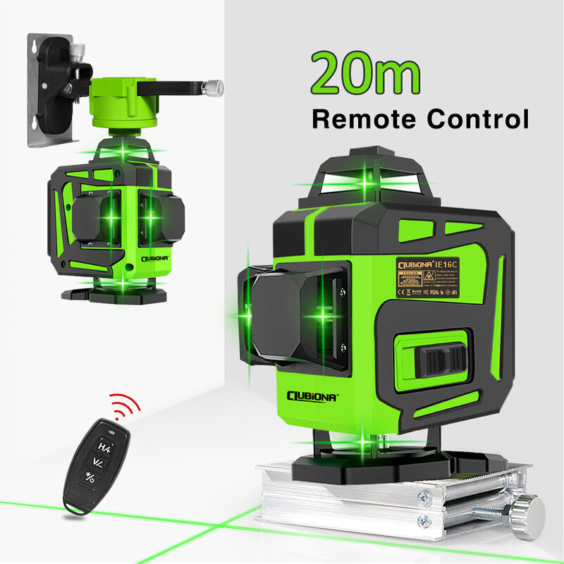 Clubiona-laser verde nível 16 e 12 linhas, auto-nivelamento, 360 níveis, horizontal e vertical, super poderoso feixe verde