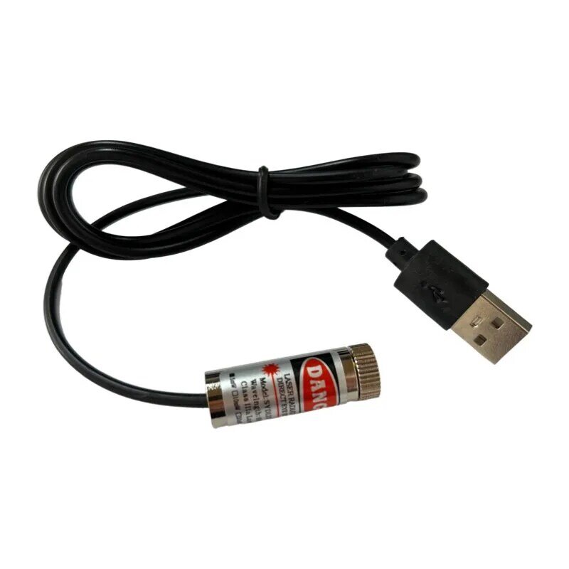 Módulo Laser Conector USB com foco ajustável, Cabeça de laser de diodo vermelho, Nível Industrial, 650nm Dot Line Cross Beam, 5mw, 12mm