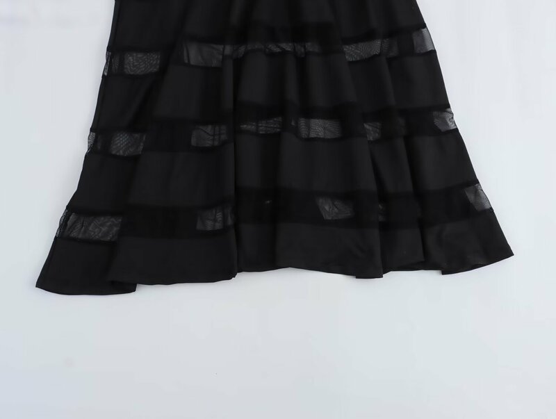 Vestido Midi de manga larga con cuello redondo para Mujer, vestido de retazos negro ajustado a la moda, Retro, con cremallera trasera, novedad de 2024