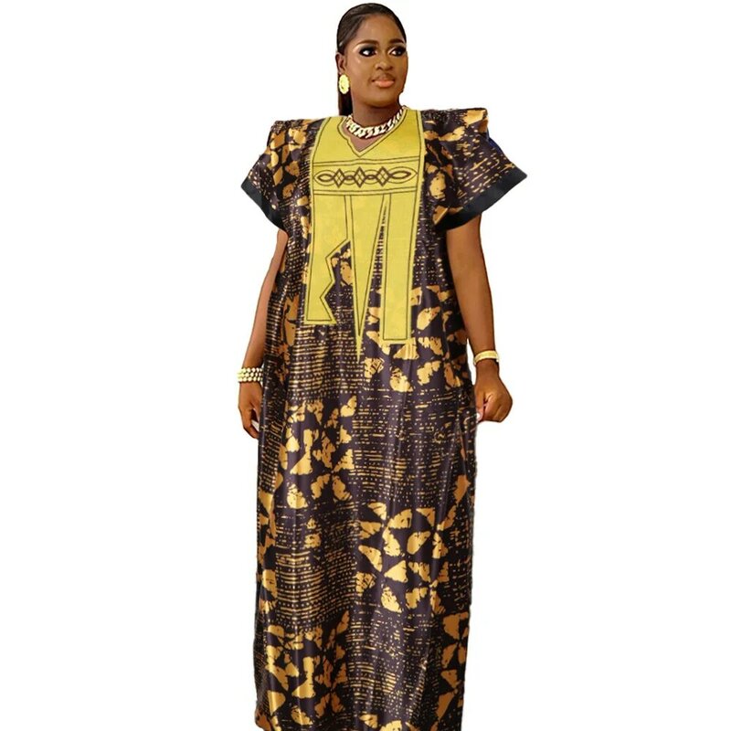 Vestido maxi africano para mulheres, vestidos de festa, moda luxuosa, marrom, plus size, verão, 2024