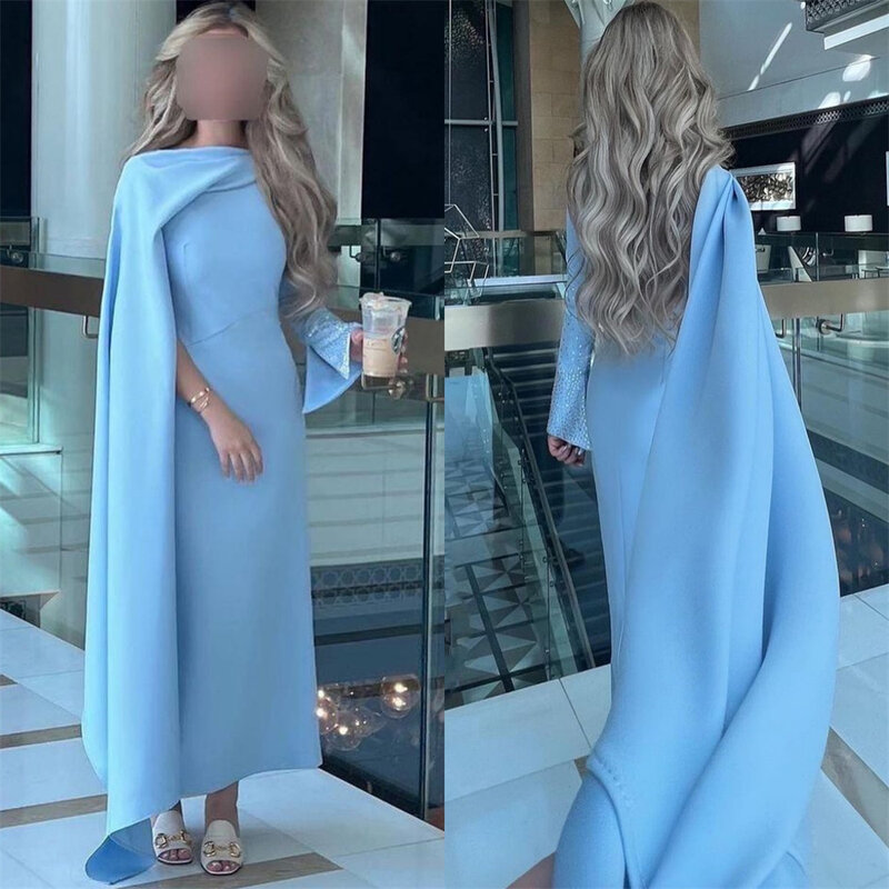 Arab Saudi gaun Prom gaun malam Jersey terbungkus Pleat manik-manik pesta koktail A-line leher perahu Bespoke gaun acara gaun Midi