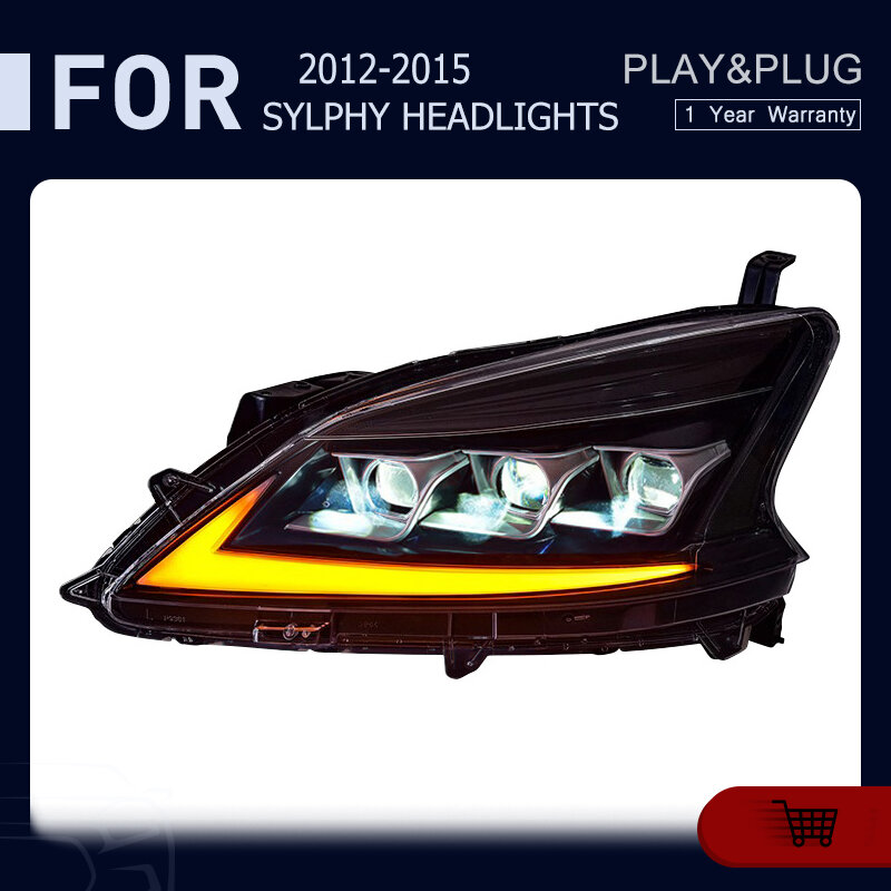 แต่งรถสำหรับ2012-2015 Nissan Sylphy ไฟหน้า LED ไฟฉายคาดศีรษะ DRL โปรเจคเตอร์สัญญาณเลนส์ยานยนต์