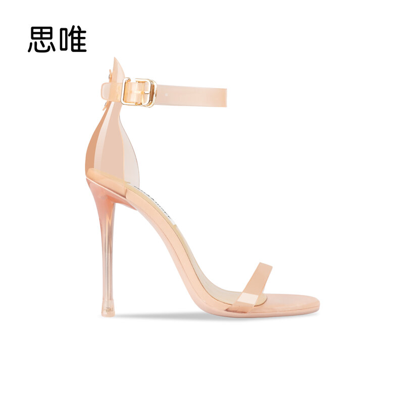 Sandalias transparentes de PVC para mujer, zapatos de tacón alto con copa de cristal transparente, tacones de aguja simples de punta redonda, 2022