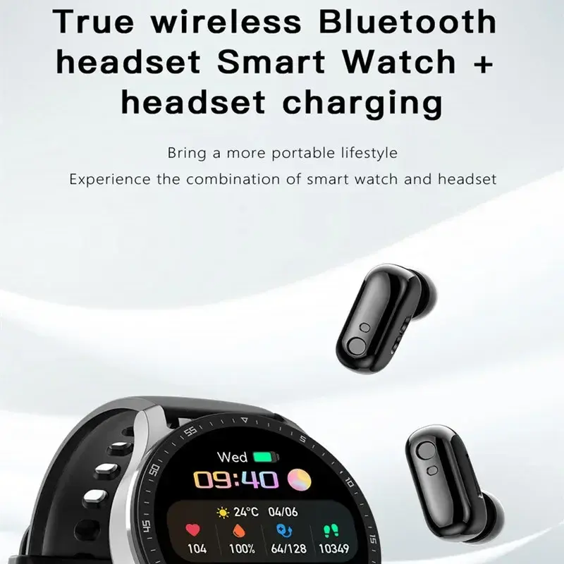 X7 Fones De Ouvido Embutidos Relógio Inteligente, Bluetooth, Dual Headset, Chamada De Relógio De Pulso, Música, Esporte, Rastreador De Fitness, TWS Earbuds