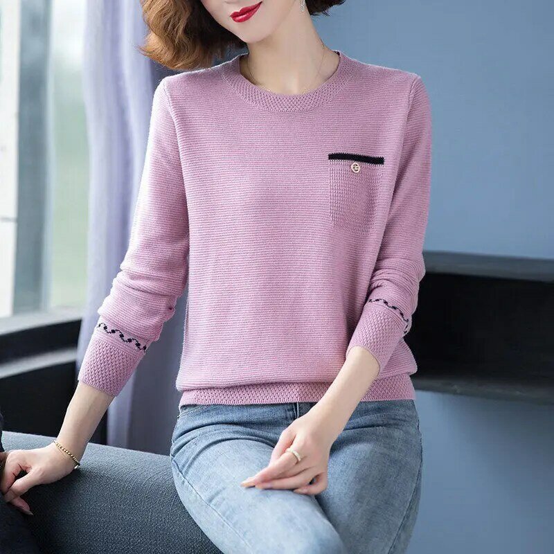 Hot Sale Soft O Collar Sweater Women 2024 New Casual Loose Basic Knitted Pullovers Female Solid Color Lazy Jumper Tops T176