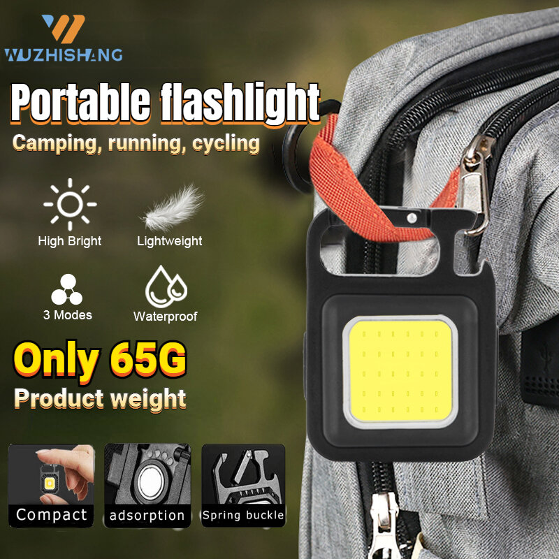 Lanterna portátil Mini Chaveiro, Flstar Fire, 800Lumens Bright, Lanterna recarregável USB, 3 modos de luz, lâmpada de trabalho para acampar