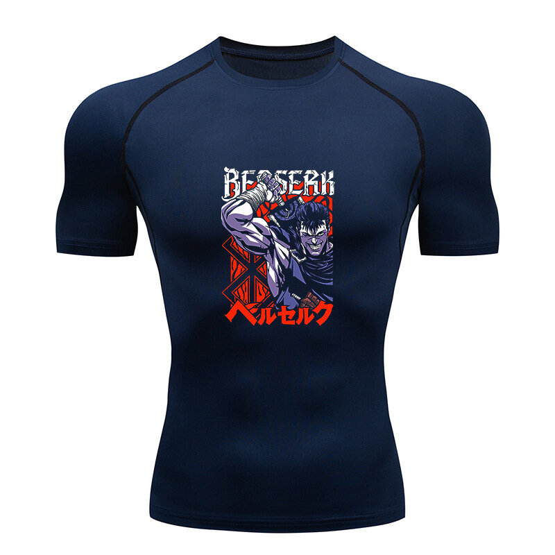 Мужская компрессионная рубашка в стиле аниме для фитнеса, спорта, бега, узкие женские спортивные быстросохнущие топы, летняя футболка