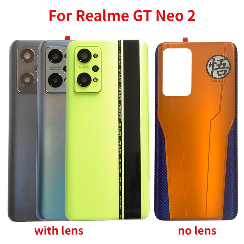 Vidro traseiro original para Realme GT Neo 2, tampa da bateria, caixa traseira com lente de vidro da câmera, peças de reposição
