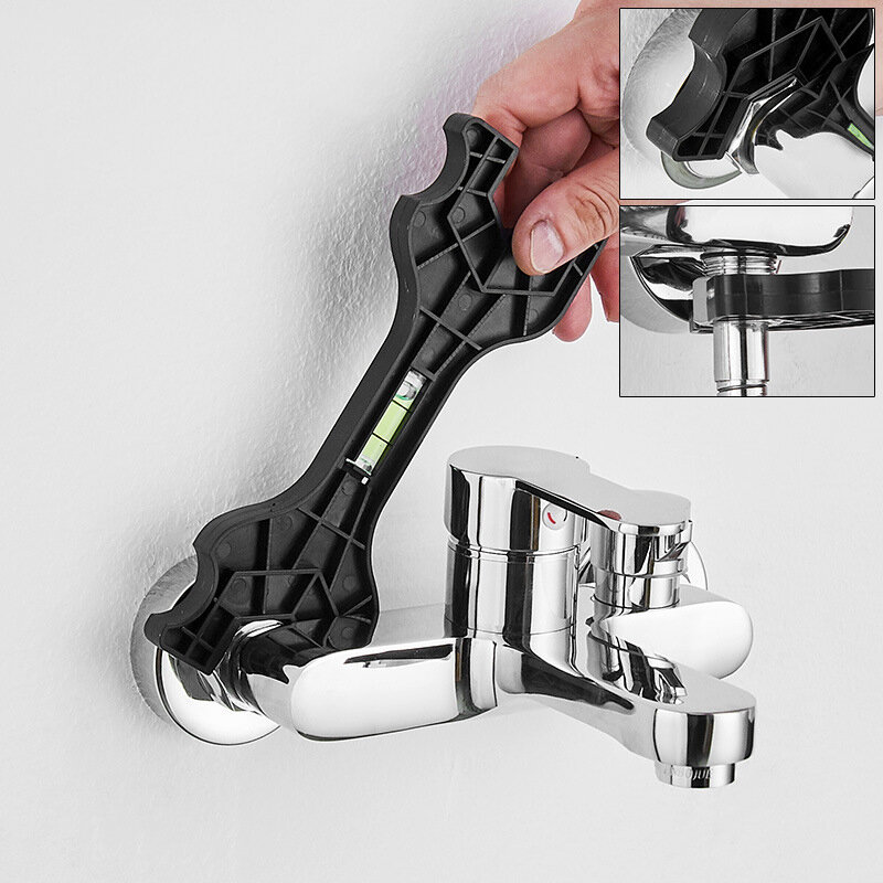 Multifunctional Dual Headed Wrench With Level Manual Tap Spanner Repair Plumbing Tools For Household Faucet Pipe And Toilet