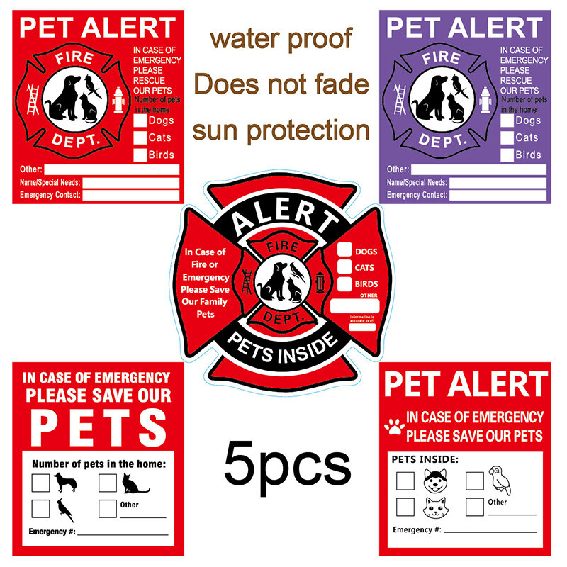 5 Stuks Alarm Veiligheid Brandweersticker Stickers, Red Onze Kat/Hond Huisdieren In Een Brand Noodsituatie