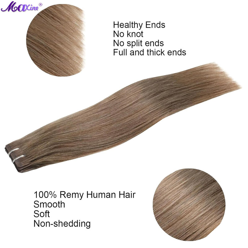 Extensions de cheveux humains blond platine à clipser, vrais cheveux Remy, trame invisible en PU, cheveux droits naturels, 18 po