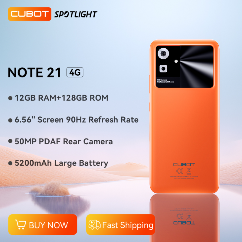 Cubot Note 21, Ponsel Pintar Baru 2023 Android 13, RAM 12GB (diperpanjang 6GB+6GB), ROM 128GB, Layar 6,56 Inci 90Hz, Kamera 50MP, baterai 5200mAh, ID Wajah, Octa-core, Smartphone android