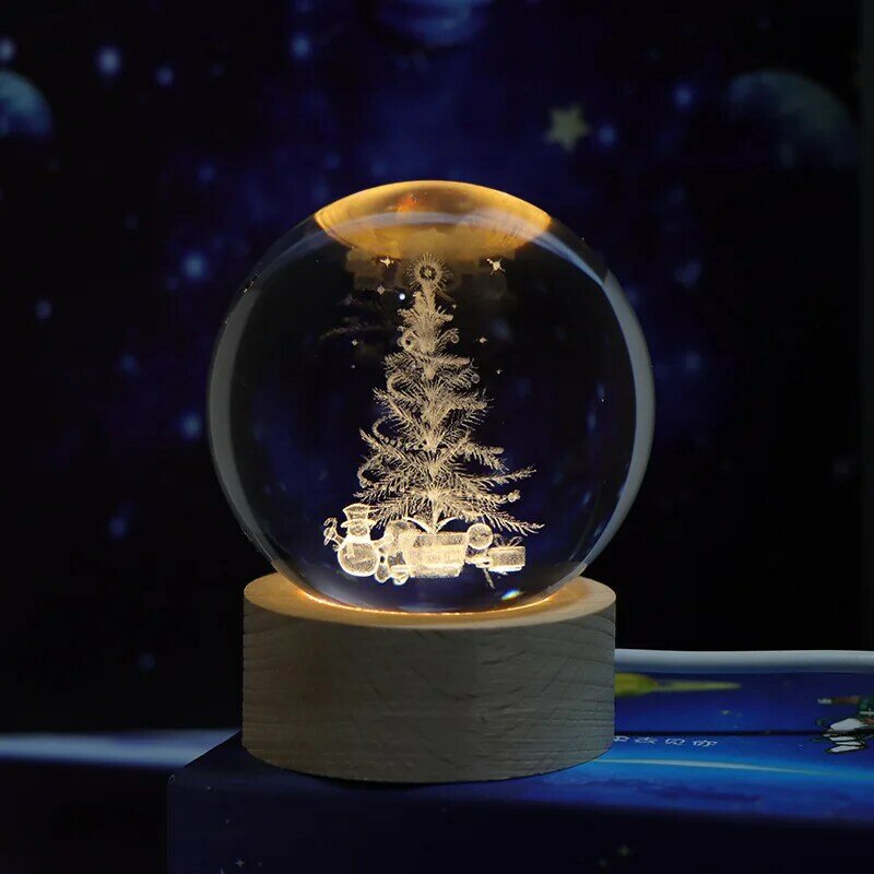 Veilleuse boule de cristal transparente ronde, décoration de la maison, fête éducative, amour de Léon, nouveauté, 2024