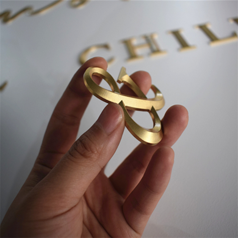 Personalizado feito 5mm de espessura cor de ouro sólido sinal de alumínio 3d letras de metal em relevo