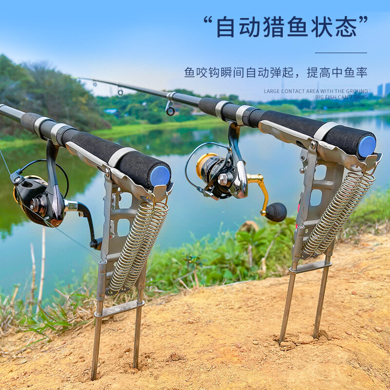 High Quality Stainless Steel Automatic Lifting Tool Fishing Rod Holder Mount Bracket Double Spring 3-Level Adjustable