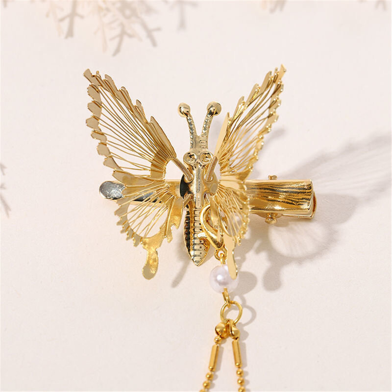 Elegant Tassel Butterfly Hairpin Female Antique Accessories Trembling Butterfly Side Clip Moving Butterfly Hairpin Headdress