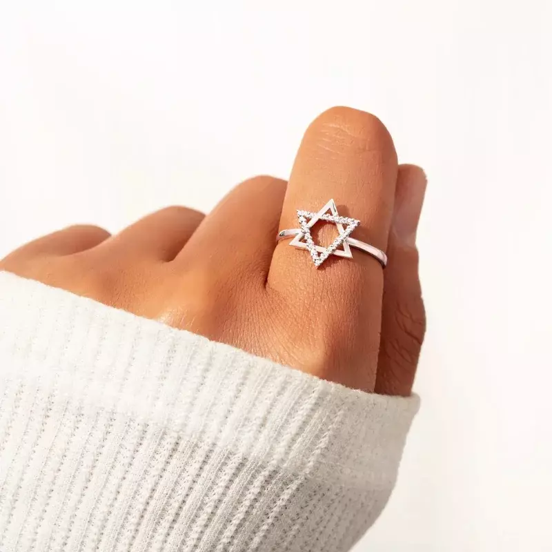 Monkton cincin perak 925 bintang perhiasan mode bintang heksagonal cincin perak untuk hadiah ulang tahun wanita cincin berlapis Platinum Anillo