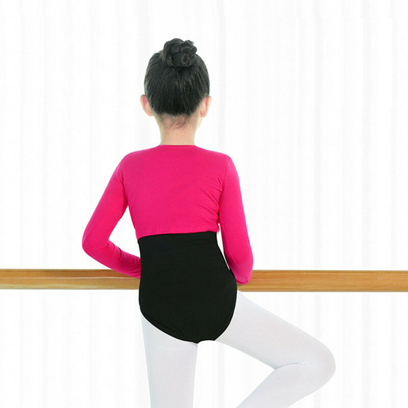 Girls' Classic Ballet Long Sleeve Wrap Top Dance Shrug Sweater Crop Coat Kids Dancewear Cotton Warm Up Pullover for Leotards