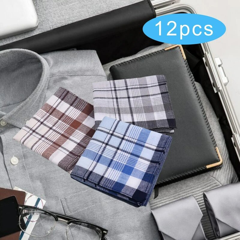 Mouchoirs de poche en coton pour hommes, mouchoirs carrés pour essuyer la sueur, serviettes, 12 pièces